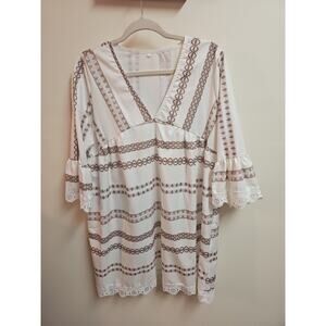 Womens Boho Deep V Long Sleeve Striped Goddess Dress SZ Large